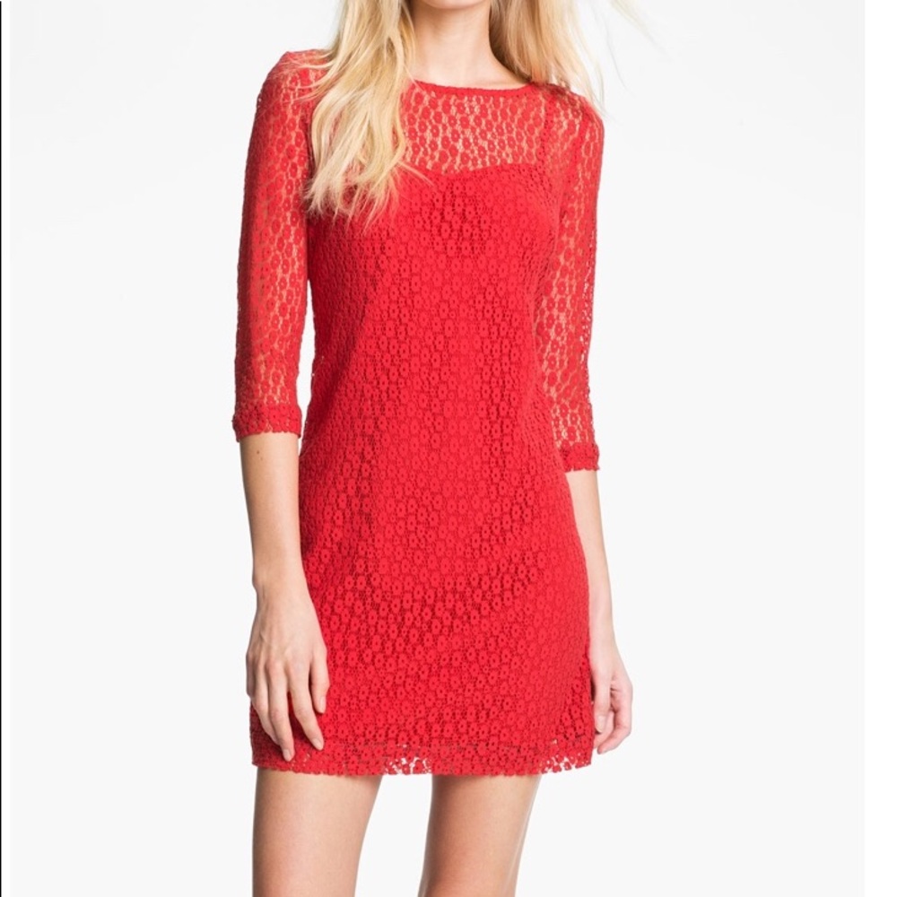 Trina Turk Red Layered Lace Shift, Size 6